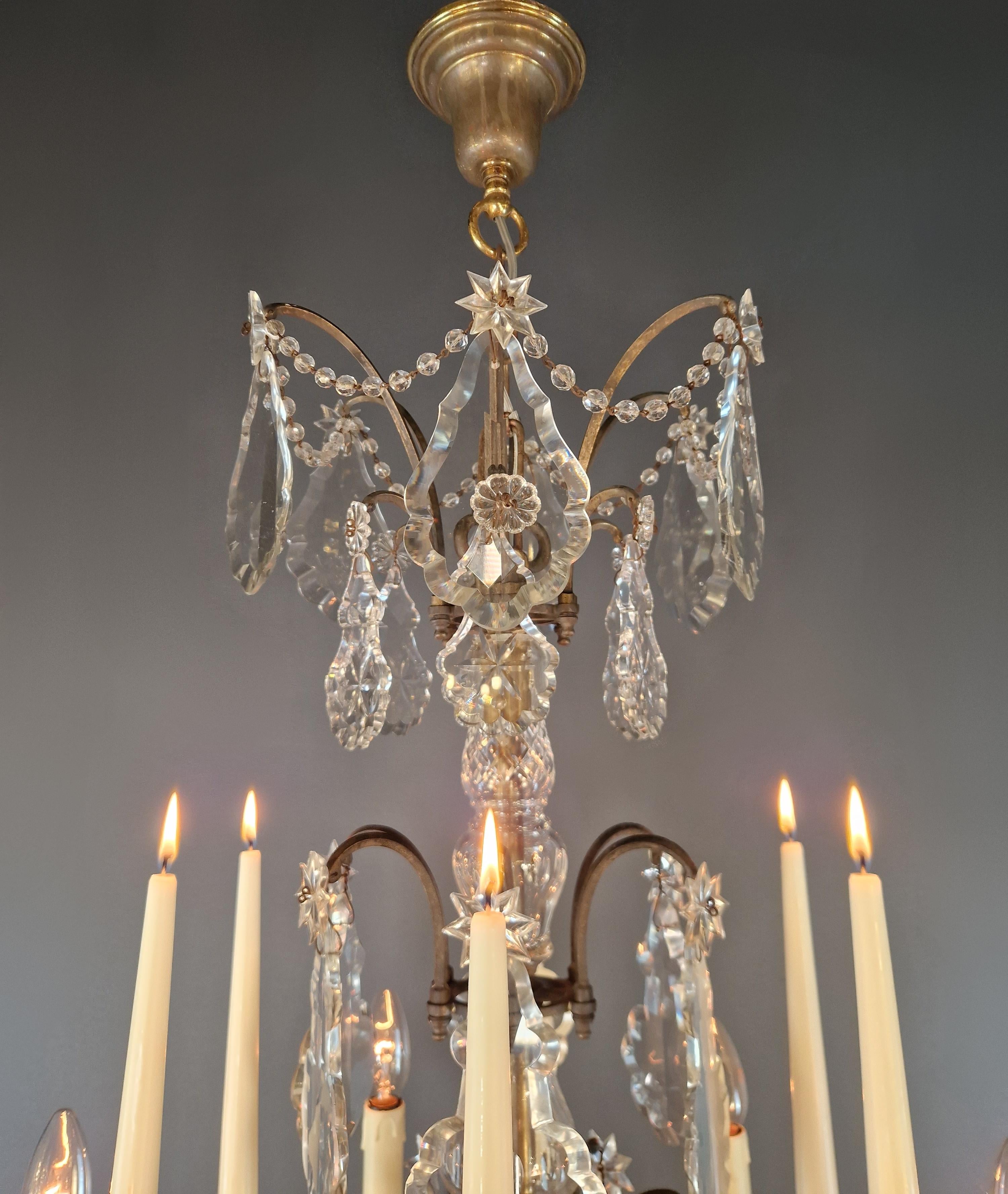 Antique French Lampadario di Cristallo Ottone Lucentezza Fatto a mano Restaurato Vittoriano in vendita 14