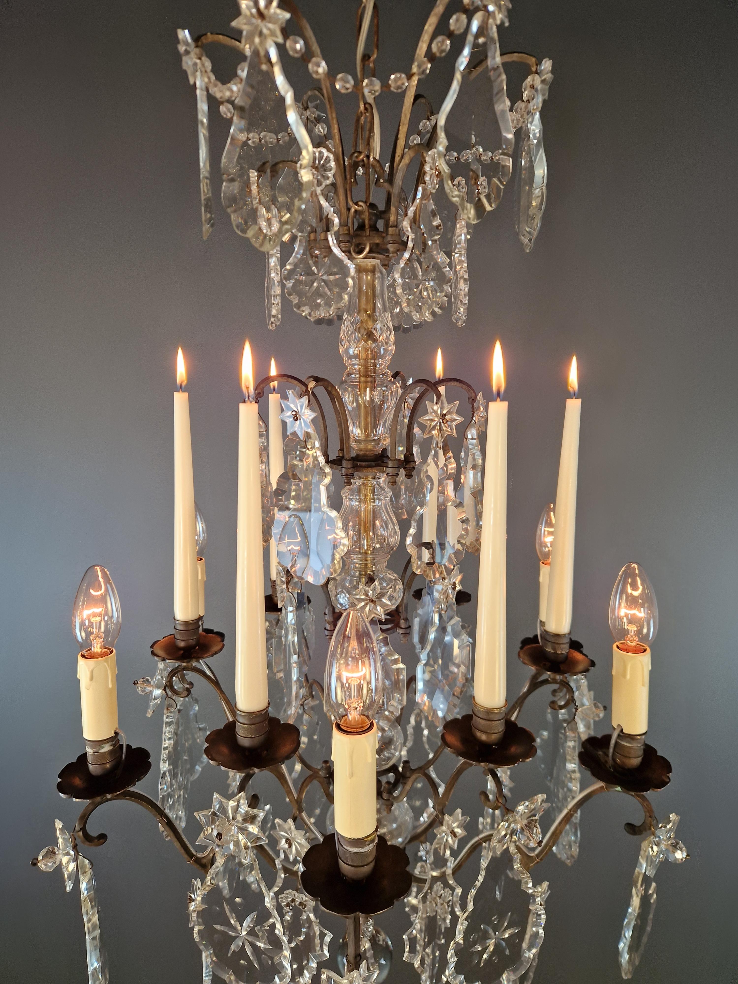 Antique French Lampadario di Cristallo Ottone Lucentezza Fatto a mano Restaurato Vittoriano in vendita 15