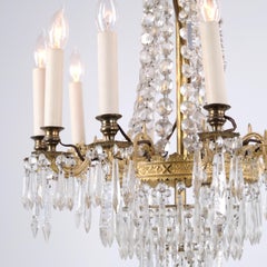 French Antique Crystal Chandelier in Gilt Bronze with 10 Lights from 1890