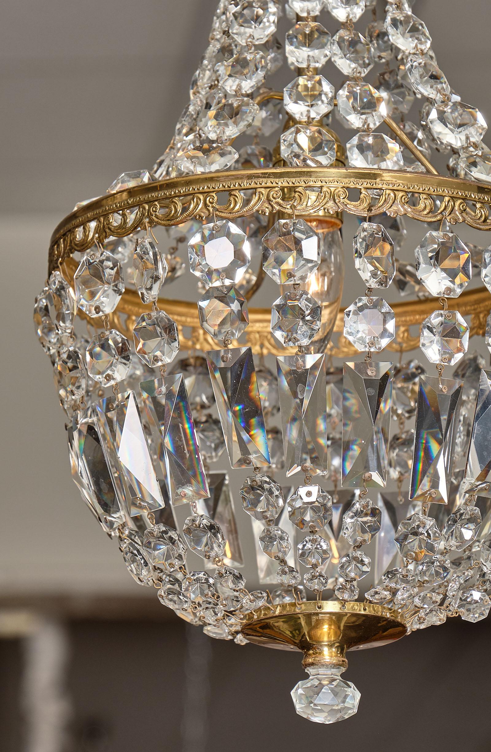 Early 20th Century French Antique Crystal Pendant Chandeliers