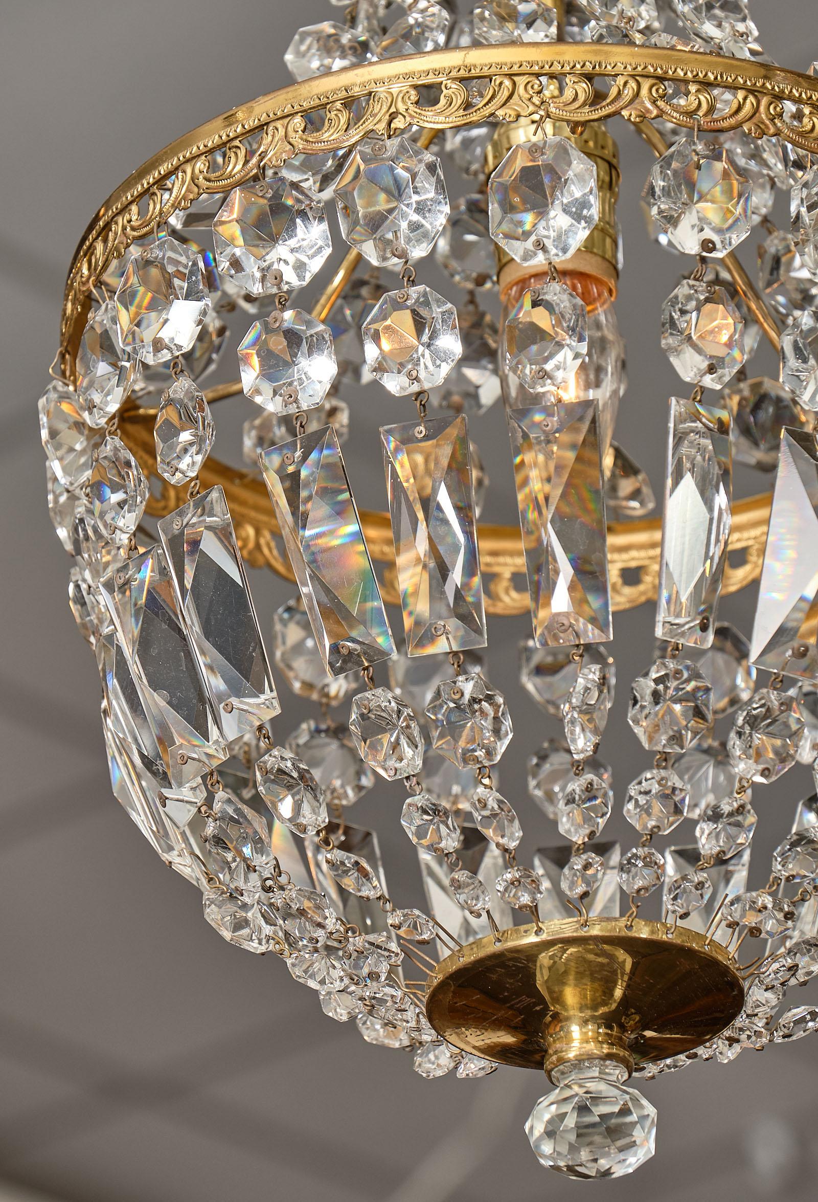 Brass French Antique Crystal Pendant Chandeliers