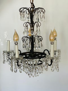 French Antique Cut Crystal Brass Multitier Chandelier