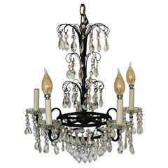 French Antique Cut Crystal Brass Multitier Chandelier