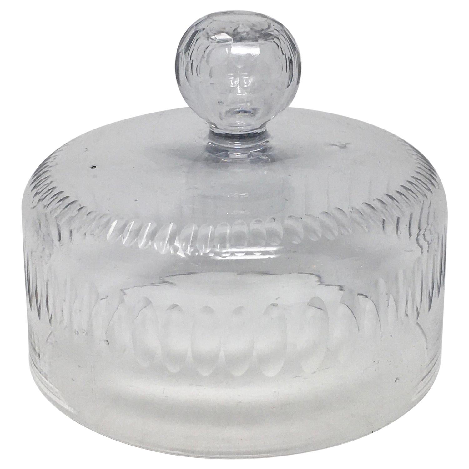 French Antique Cut Glass Dome, Cloche with Solid Glass Knob Handle