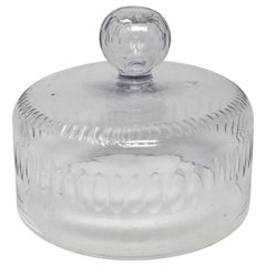 French Retro Cut Glass Dome, Cloche with Solid Glass Knob Handle