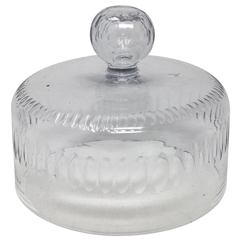 French Antique Cut Glass Dome, Cloche with Solid Glass Knob Handle For