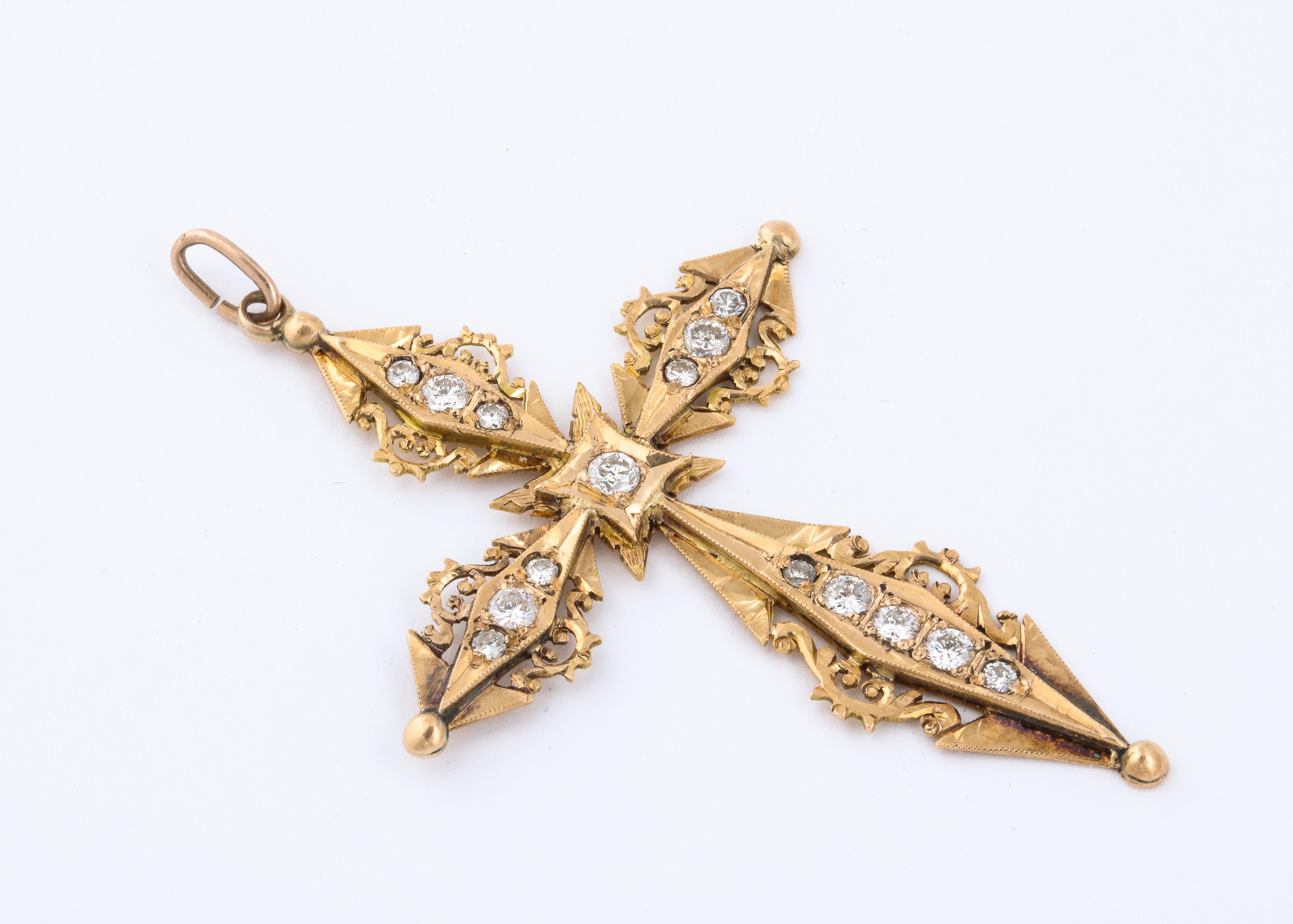 Art Nouveau French Antique Diamond and Gold Cross