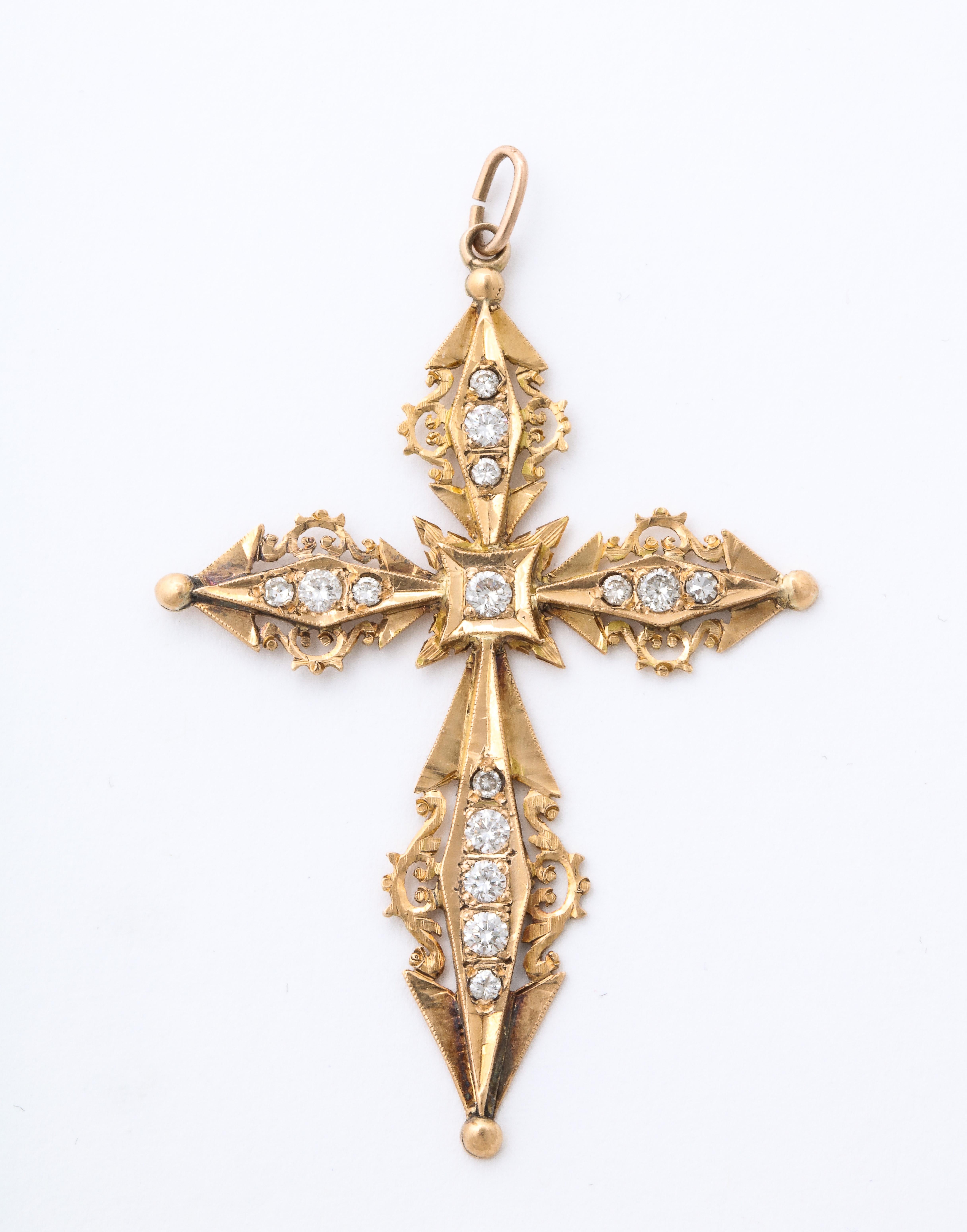 Old Mine Cut French Antique Diamond and Gold Cross