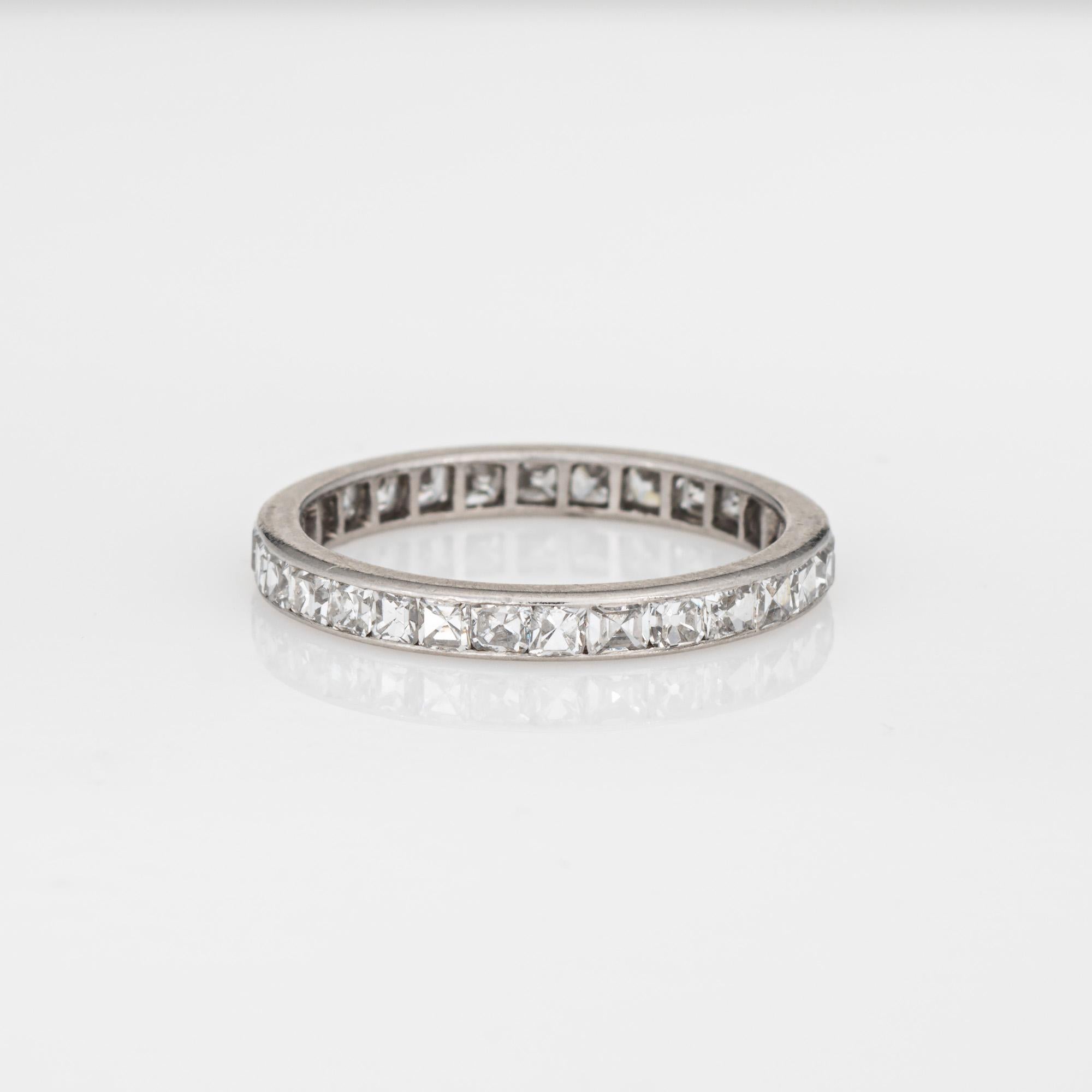 Taille carrée Antique French Diamond Band Sz 4.75 Platinum Wedding Ring Eternity Table Cuts en vente