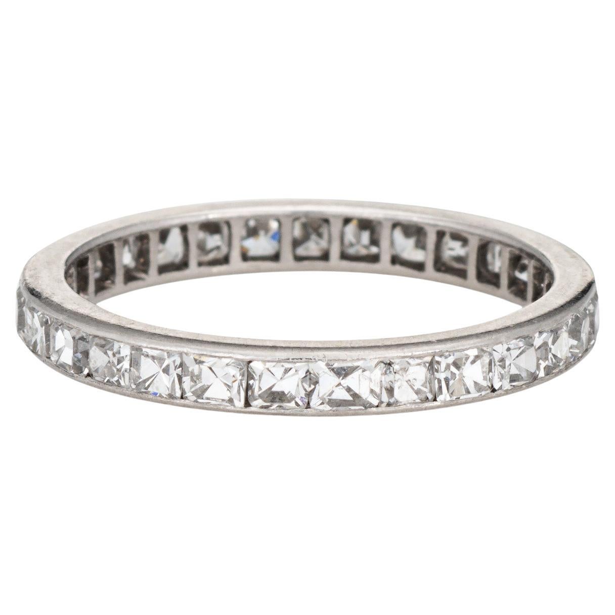 Antique French Diamond Band Sz 4.75 Platinum Wedding Ring Eternity Table Cuts en vente