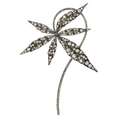 French Antique Diamond Japanese Maple Leaf Brooch, Converts Into Hair Comb