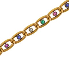 French Antique Diamond Sapphire Emerald Ruby Gold Bracelet