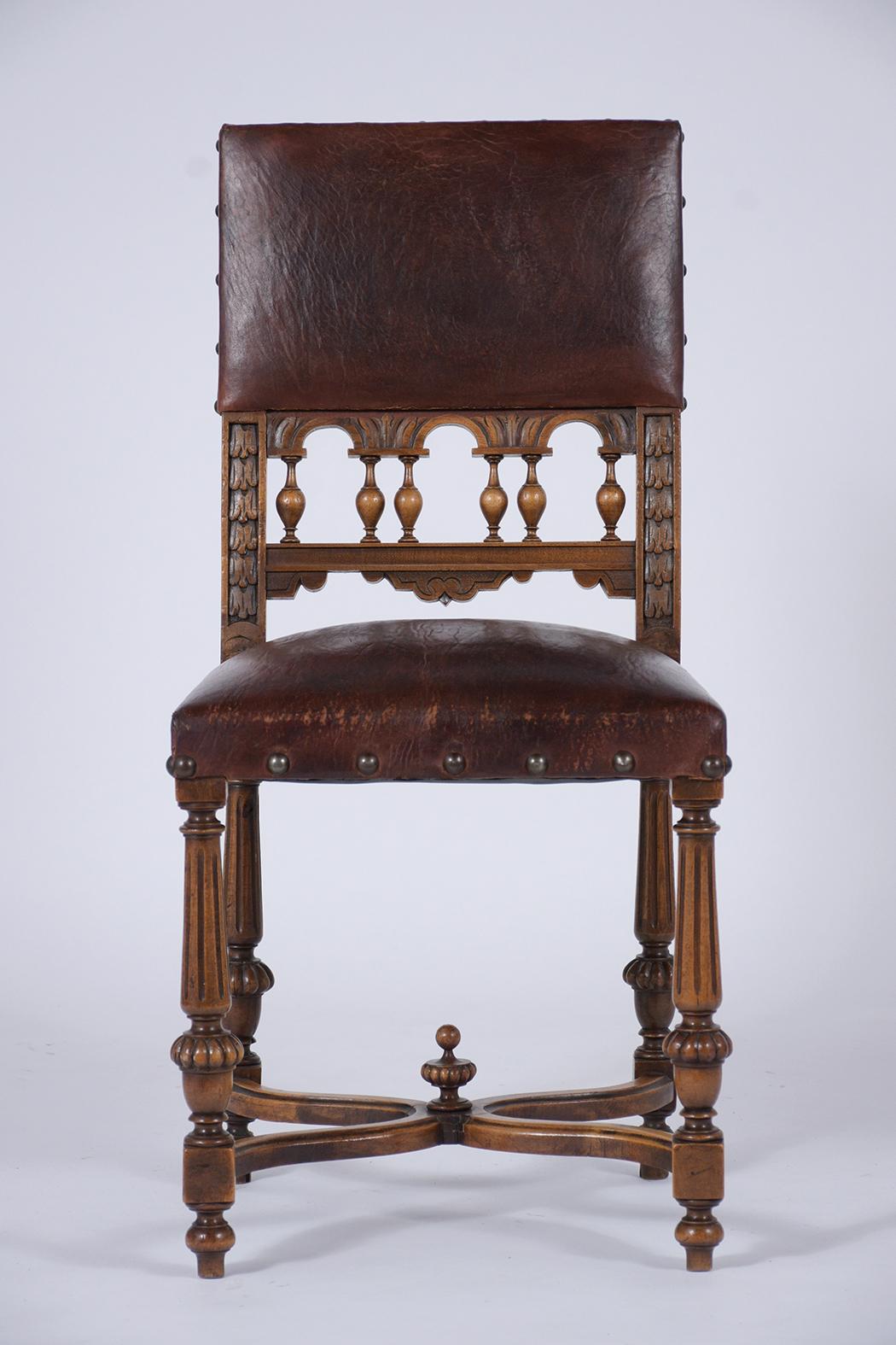 French 19th Century Leather Dining Chairs