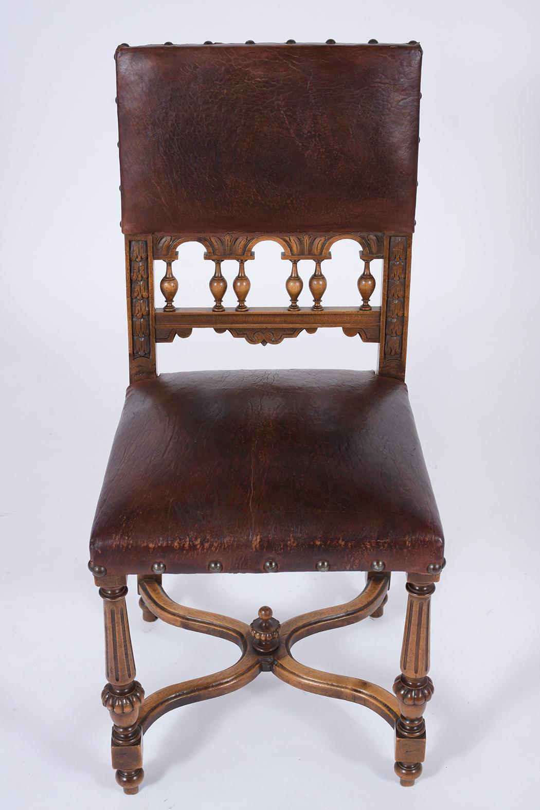 Renaissance 19th Century Leather Dining Chairs