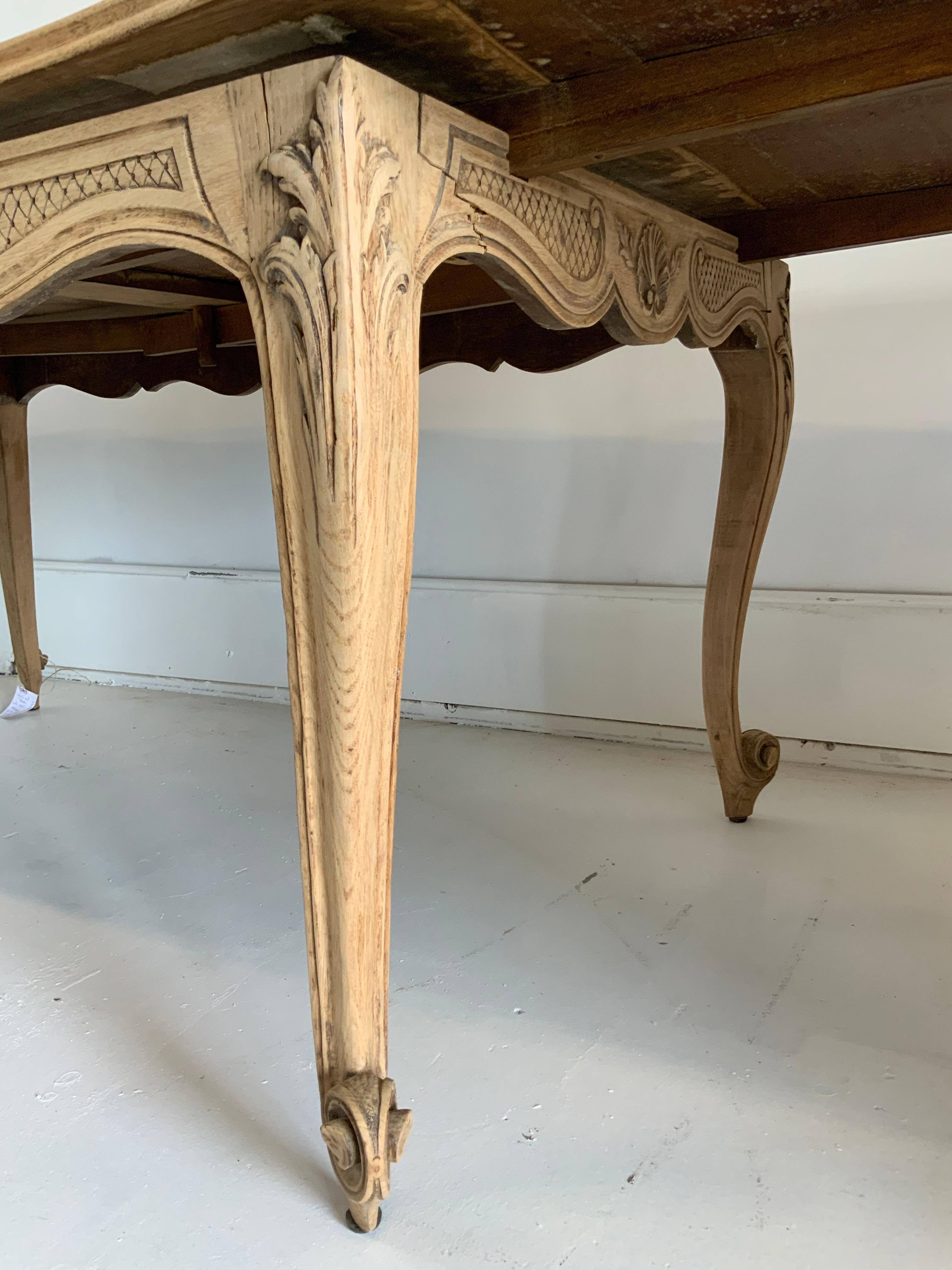 French Antique Dining Table Louis XV Style, Bleached with 2 Slide Out Leaves 3