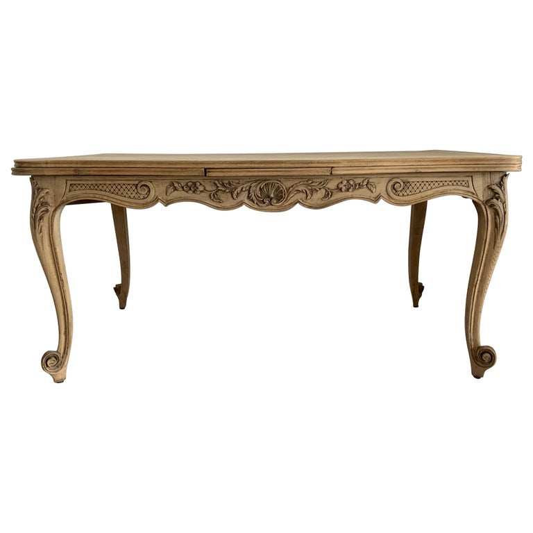 French Antique Dining Table Louis XV Style, Bleached with 2 Slide Out