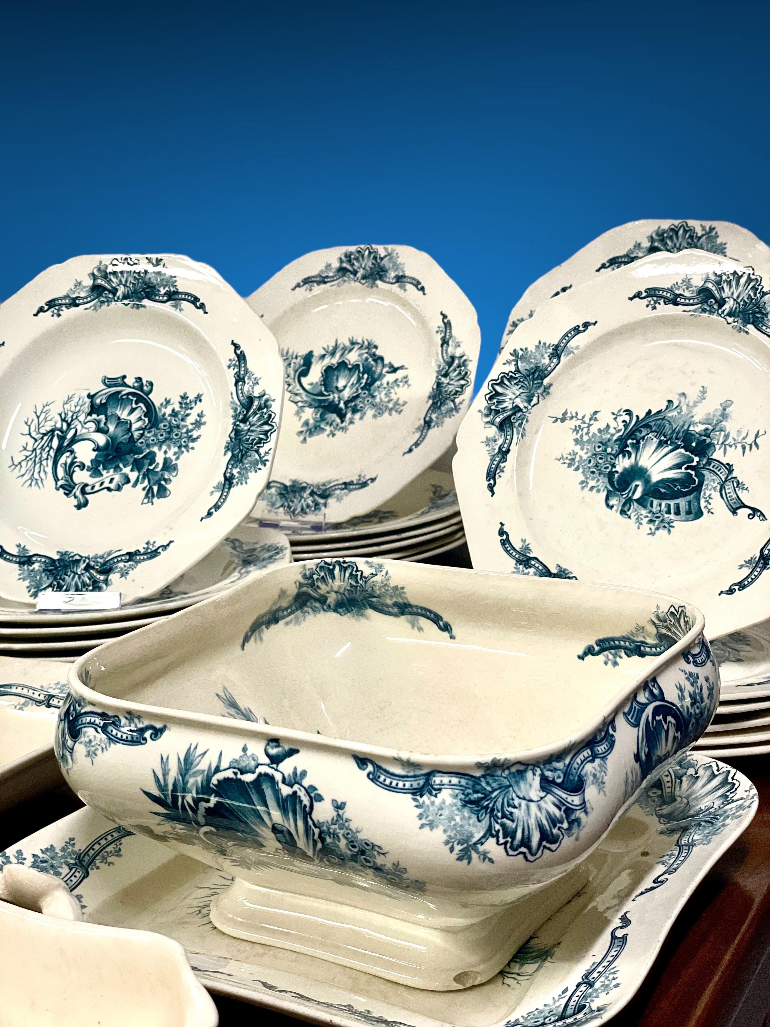 Antique French Blue and White Ironstone Dinner Set by Hautin Boulenger & Cie For Sale 5