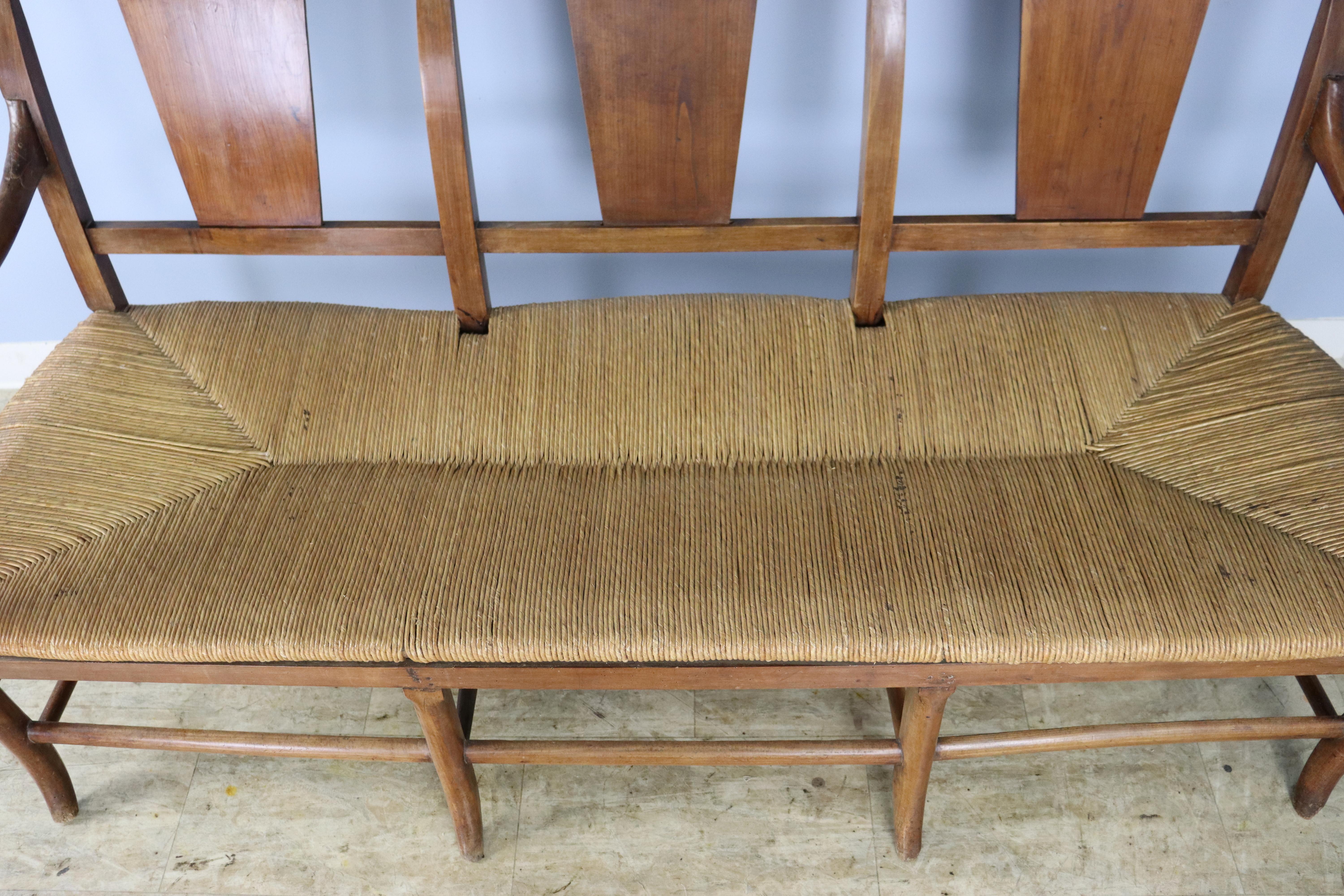 French Antique Directoire Cherry Sofa, Rush Seat For Sale 4