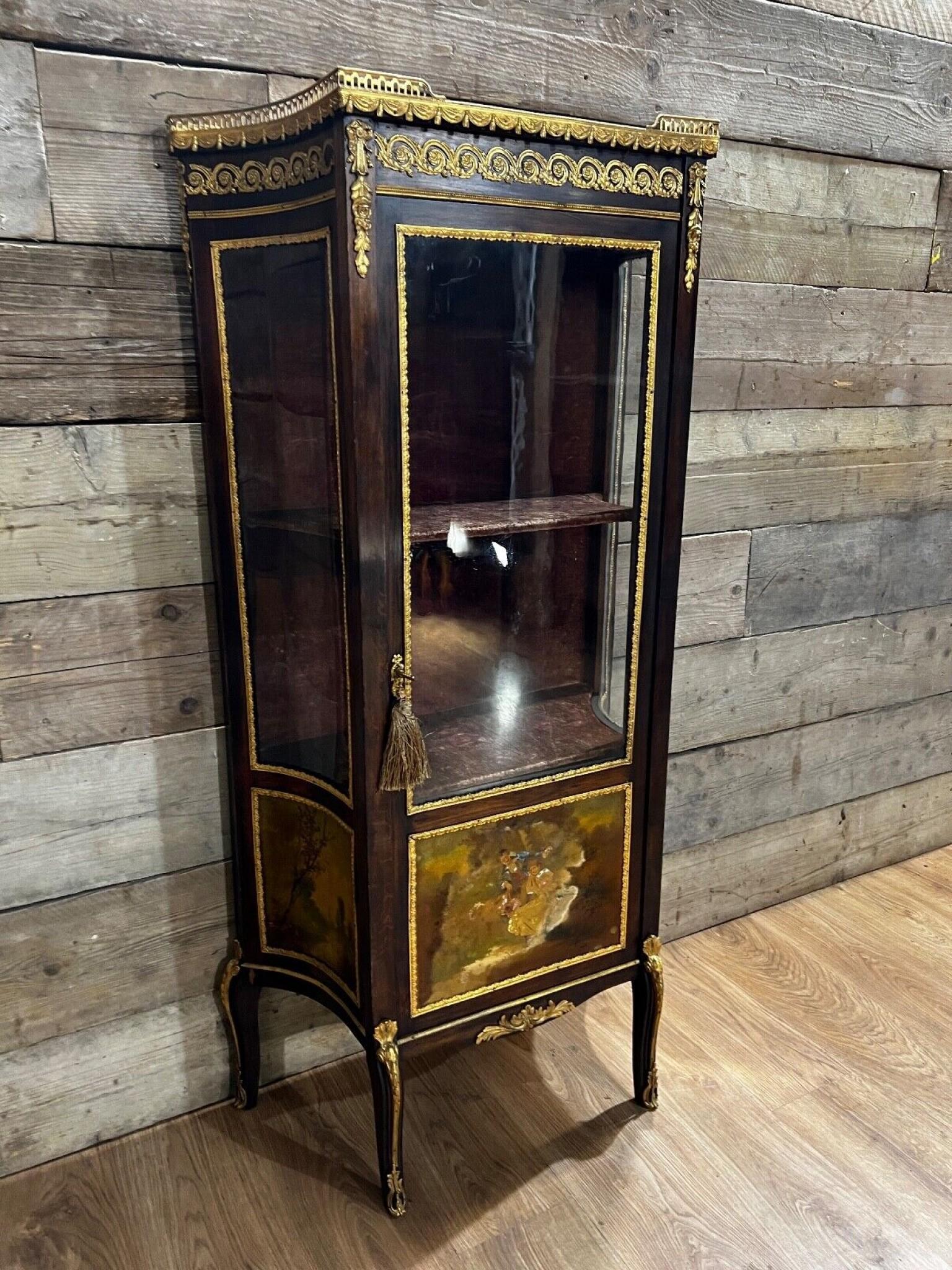 Late 19th Century French Antique Display Cabinet Vitrine Vernis Martin Painted 1880 For Sale