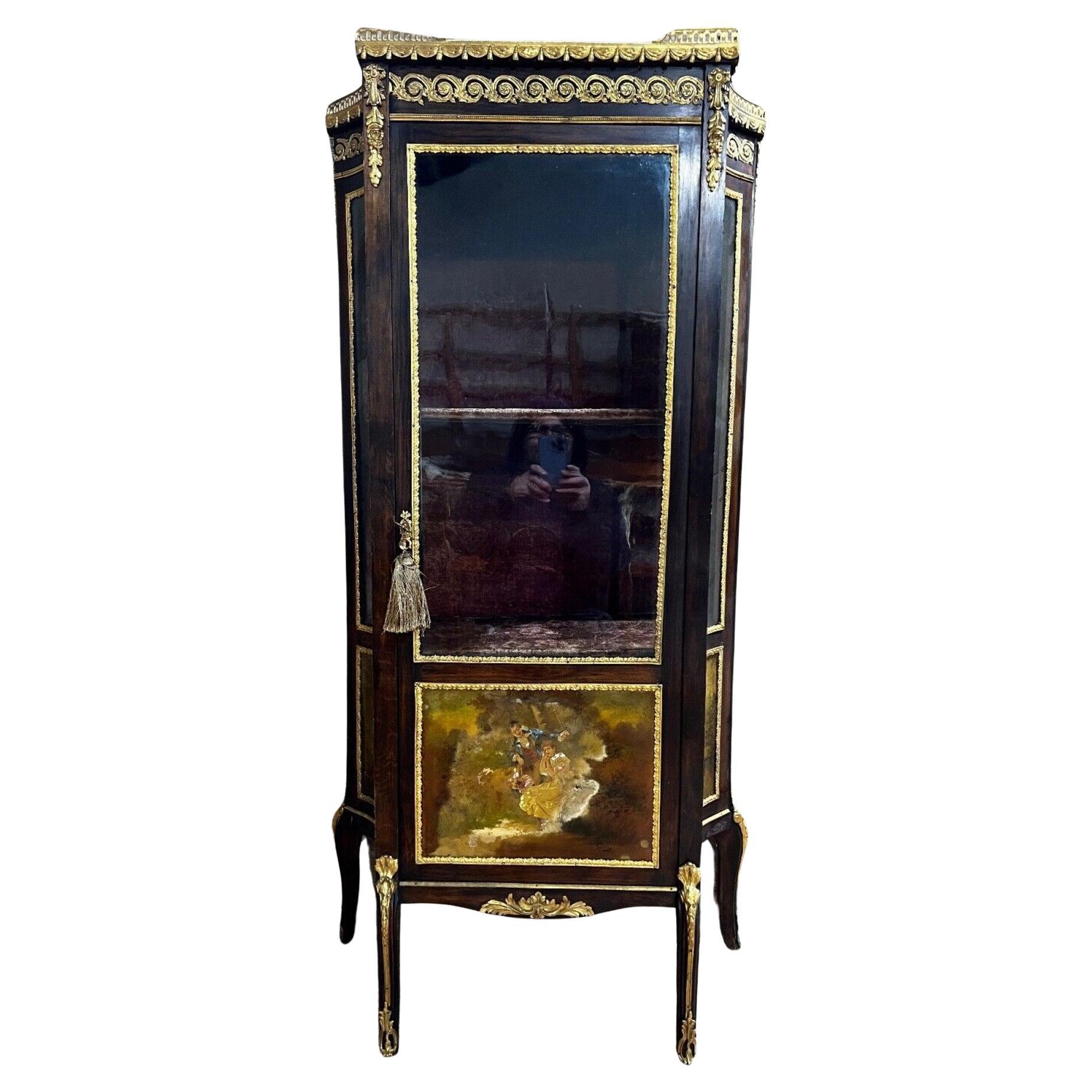 French Antique Display Cabinet Vitrine Vernis Martin Painted 1880 For Sale