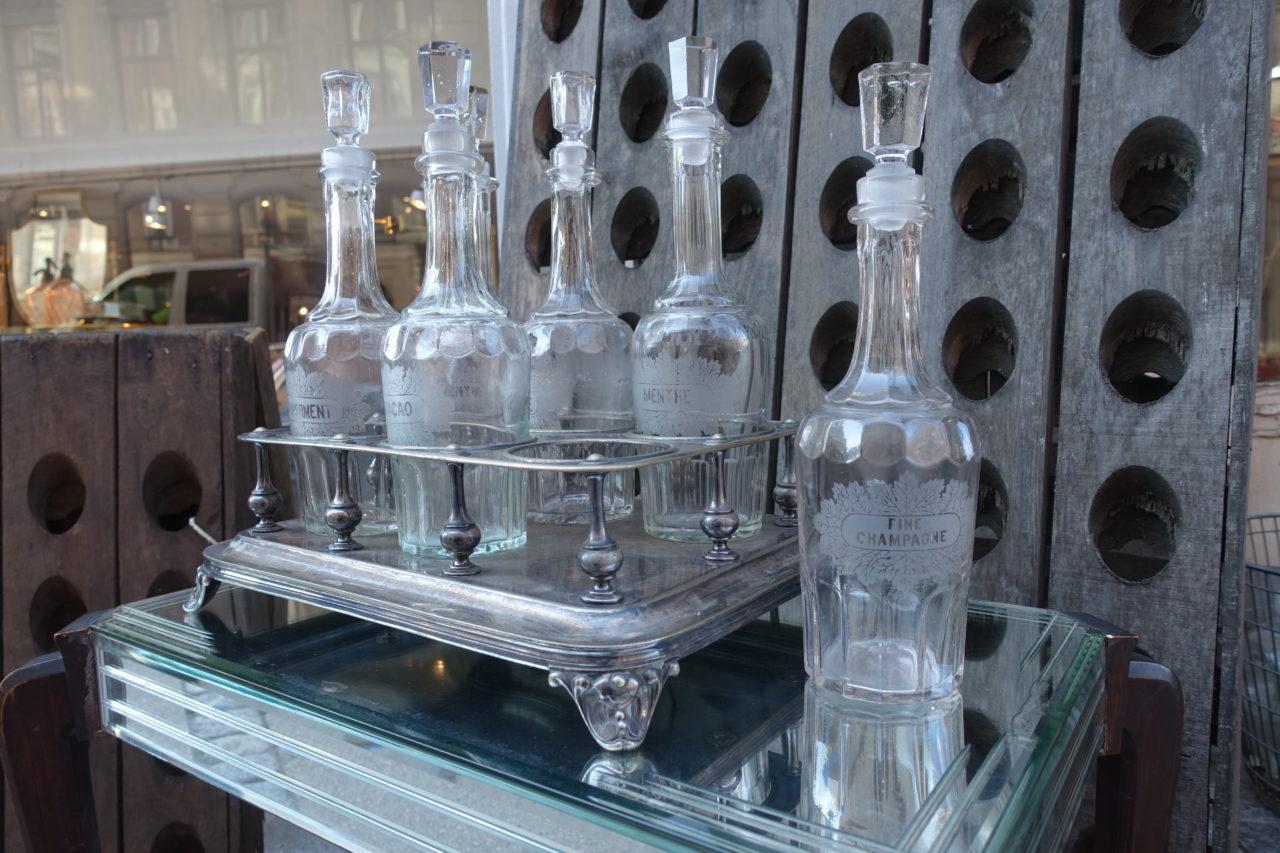 French Antique Drinks Stand with Six Decanters 1