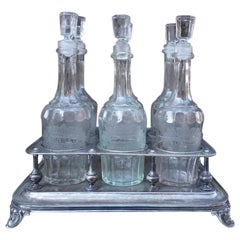 French Antique Drinks Stand with Six Decanters