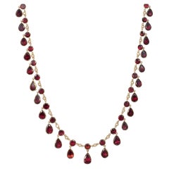 French Antique Early 19th Century Gold, Garnet, and Pearl Fringe Necklace