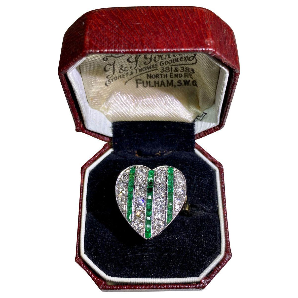 French Antique Emerald and Diamond Heart Ring 4