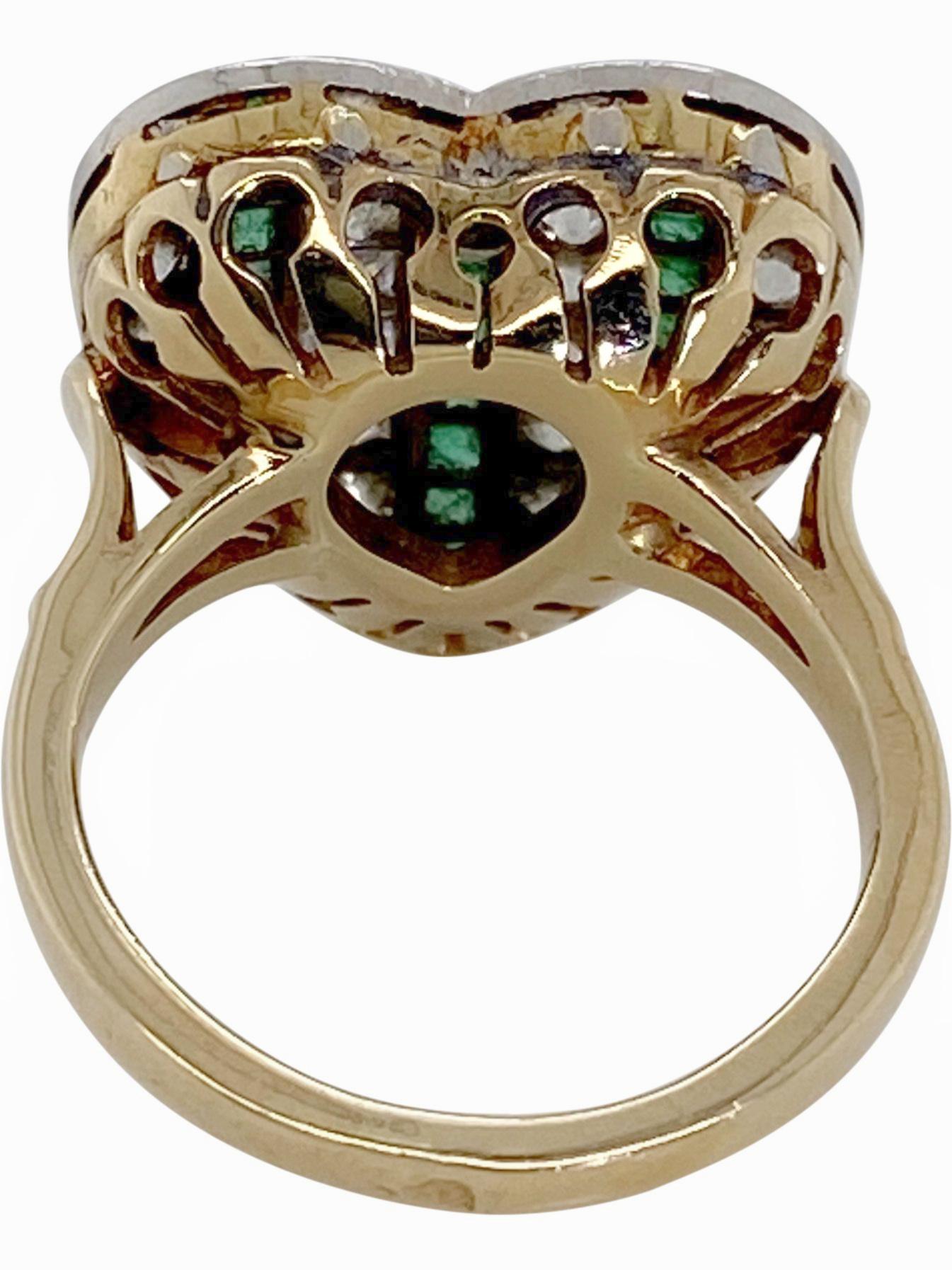 Victorian French Antique Emerald and Diamond Heart Ring