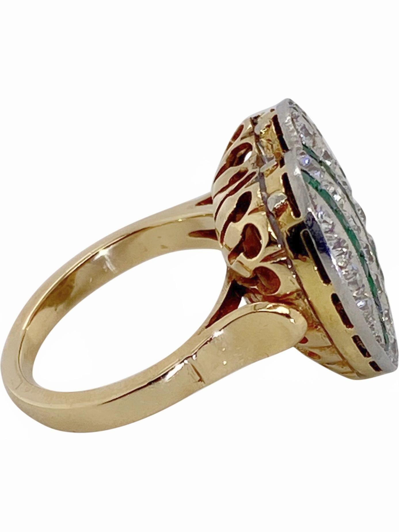 Round Cut French Antique Emerald and Diamond Heart Ring