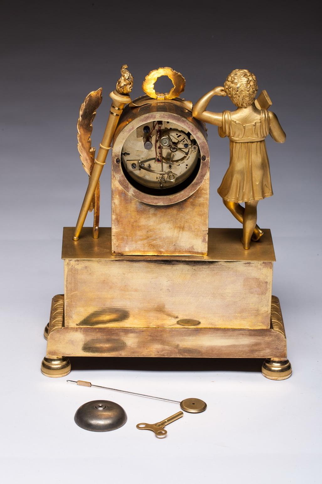 Early 19th Century French Antique Empire Gilt Bronze Mantel Clock circa 1820 For Sale
