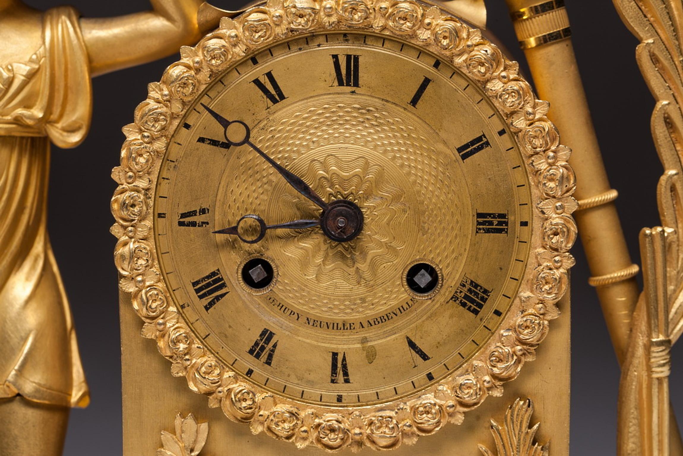 French Antique Empire Gilt Bronze Mantel Clock circa 1820 For Sale 2