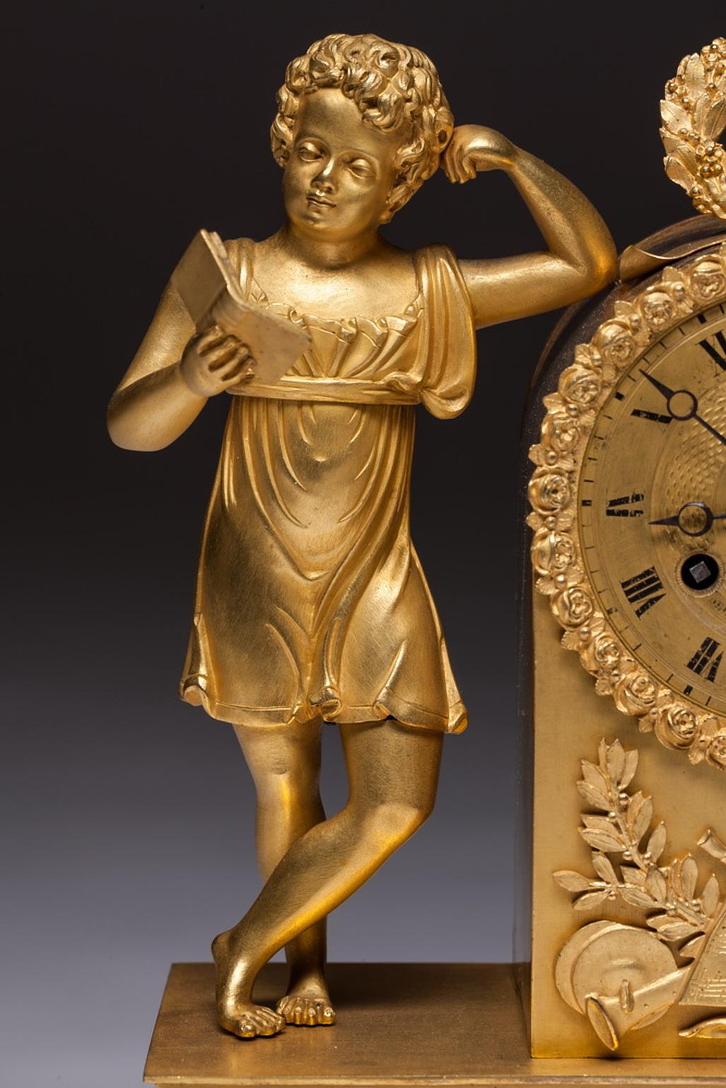 French Antique Empire Gilt Bronze Mantel Clock circa 1820 For Sale 4