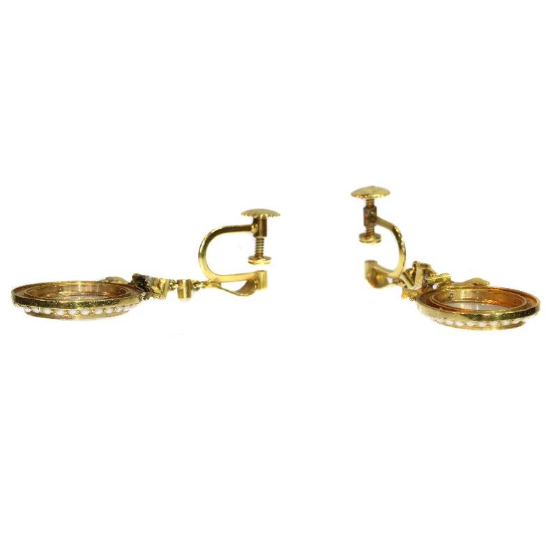 French Antique Enamel Miniature & Pearl 18 Karat Yellow Gold Set Earrings Brooch 5