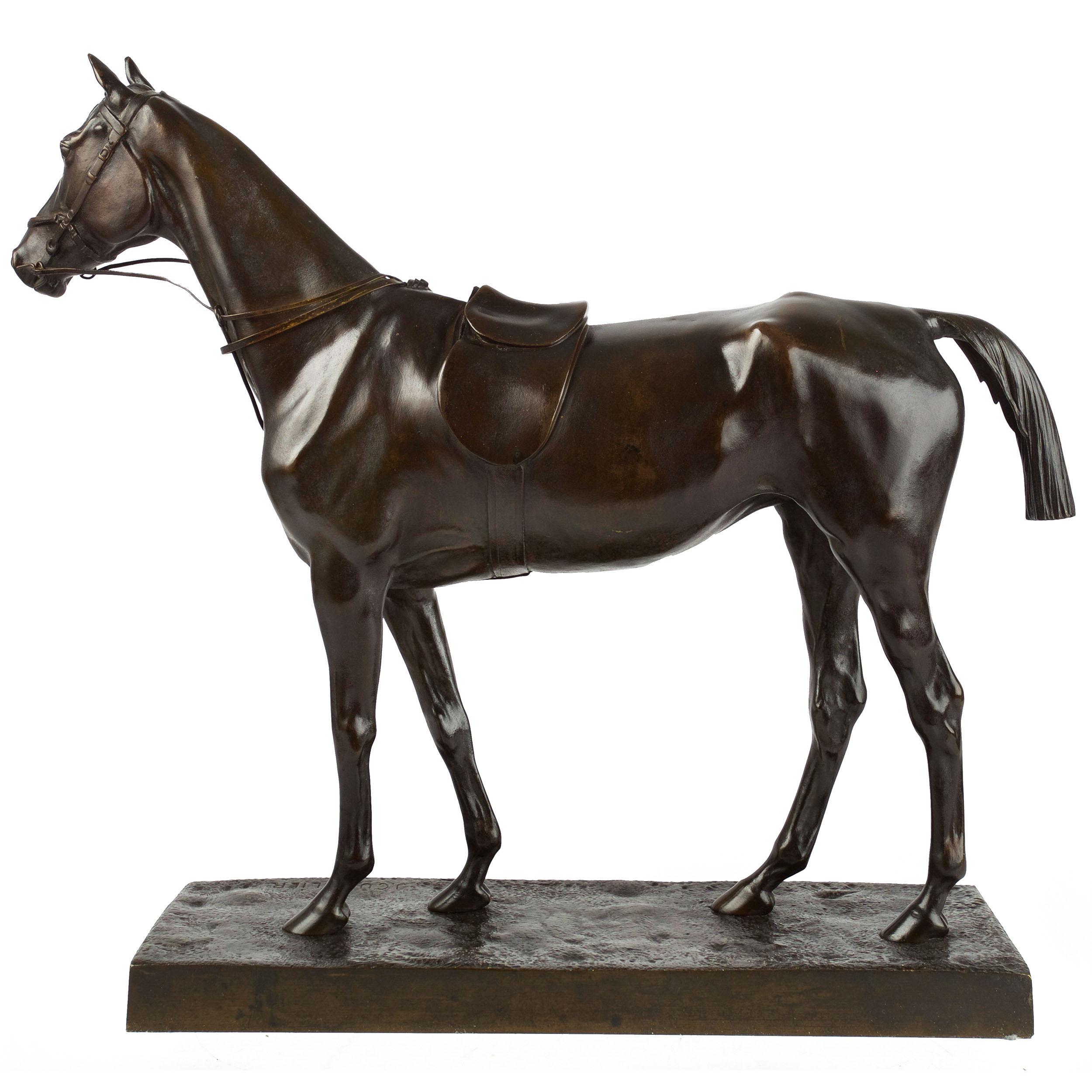 A superb model of a saddled racehorse circa 1860 by Joseph Cuvelier, it was cast by the H. Luppens & Cie foundry with great skill, the surface showing superior technical skill with very gentle texture cast over from the mold along the body and
