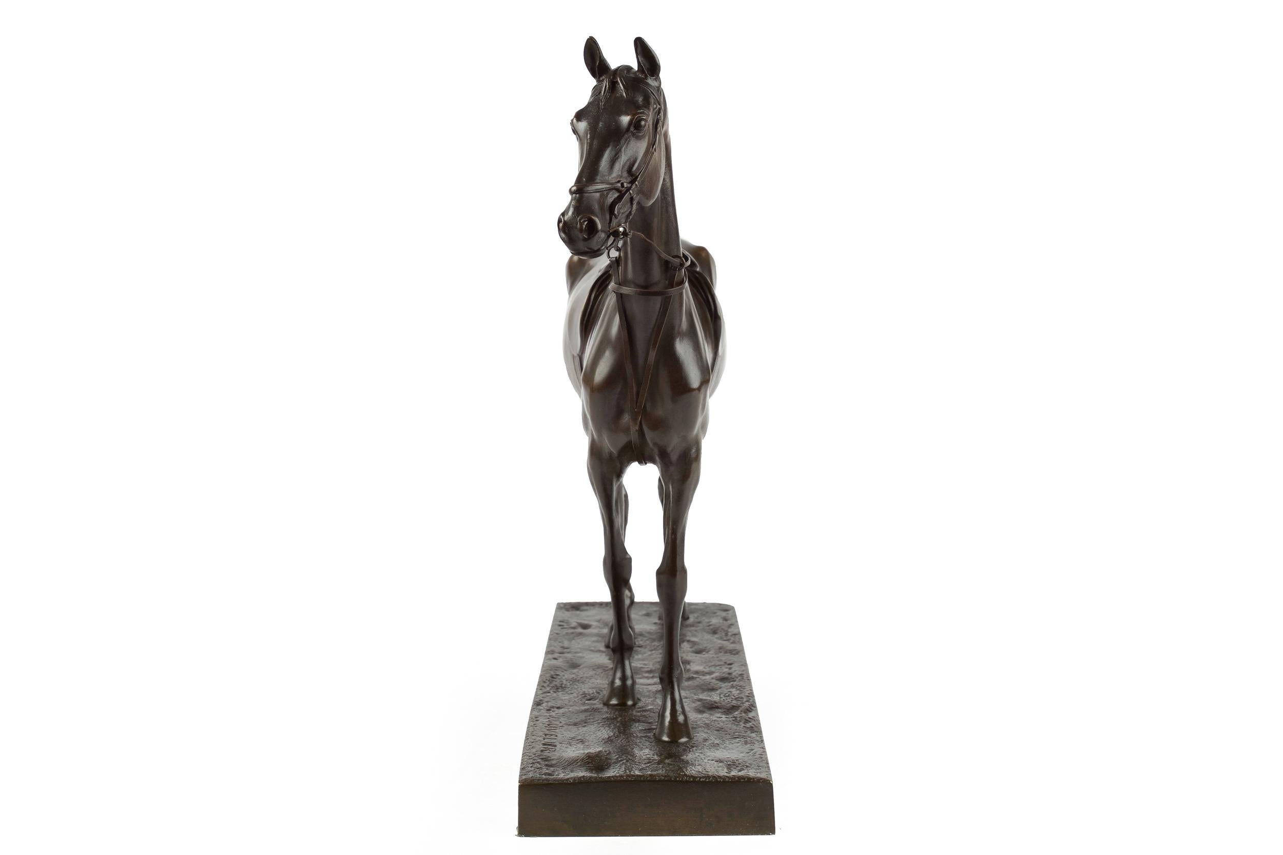 19th Century French Antique Equestrian Bronze Sculpture of Racehorse by Joseph Cuvelier