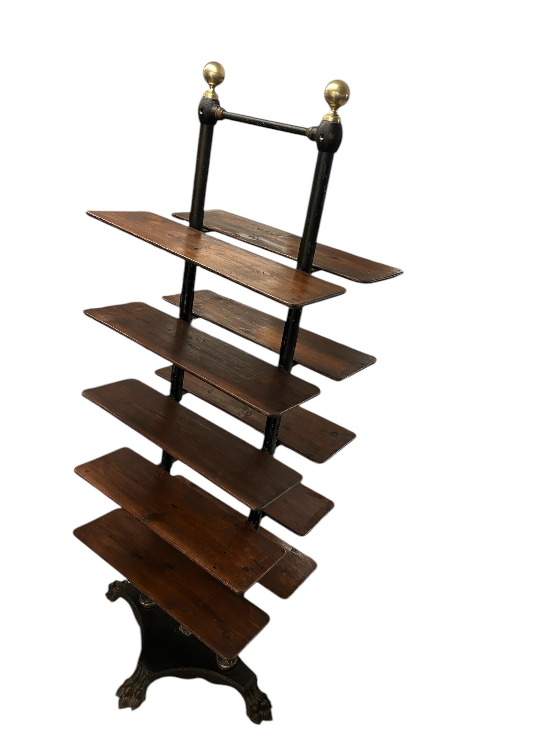 French Antique Etagere Display Stand Cast Iron Base Wood Shelving Toulouse, FR. 3