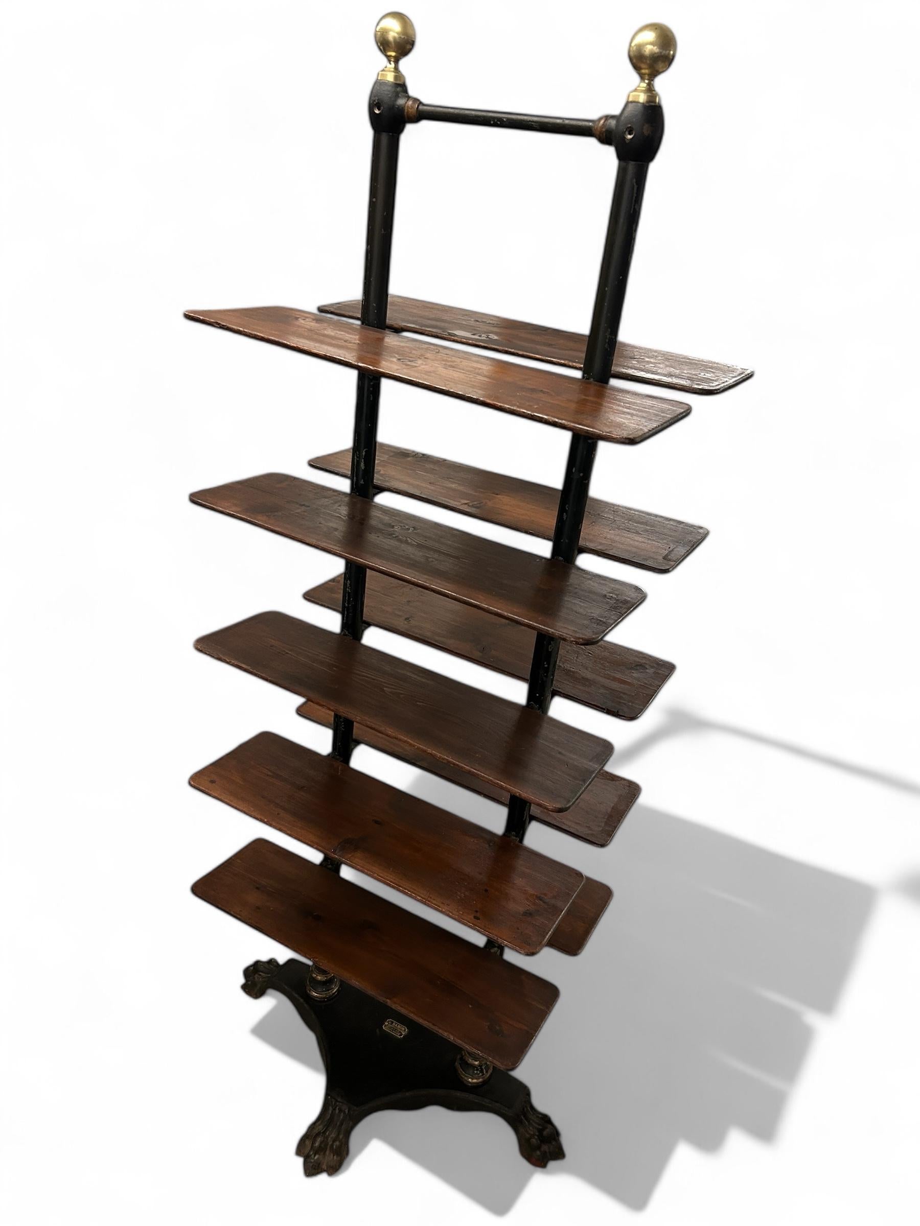 French Antique Etagere Display Stand Cast Iron Base Wood Shelving Toulouse, FR. 1