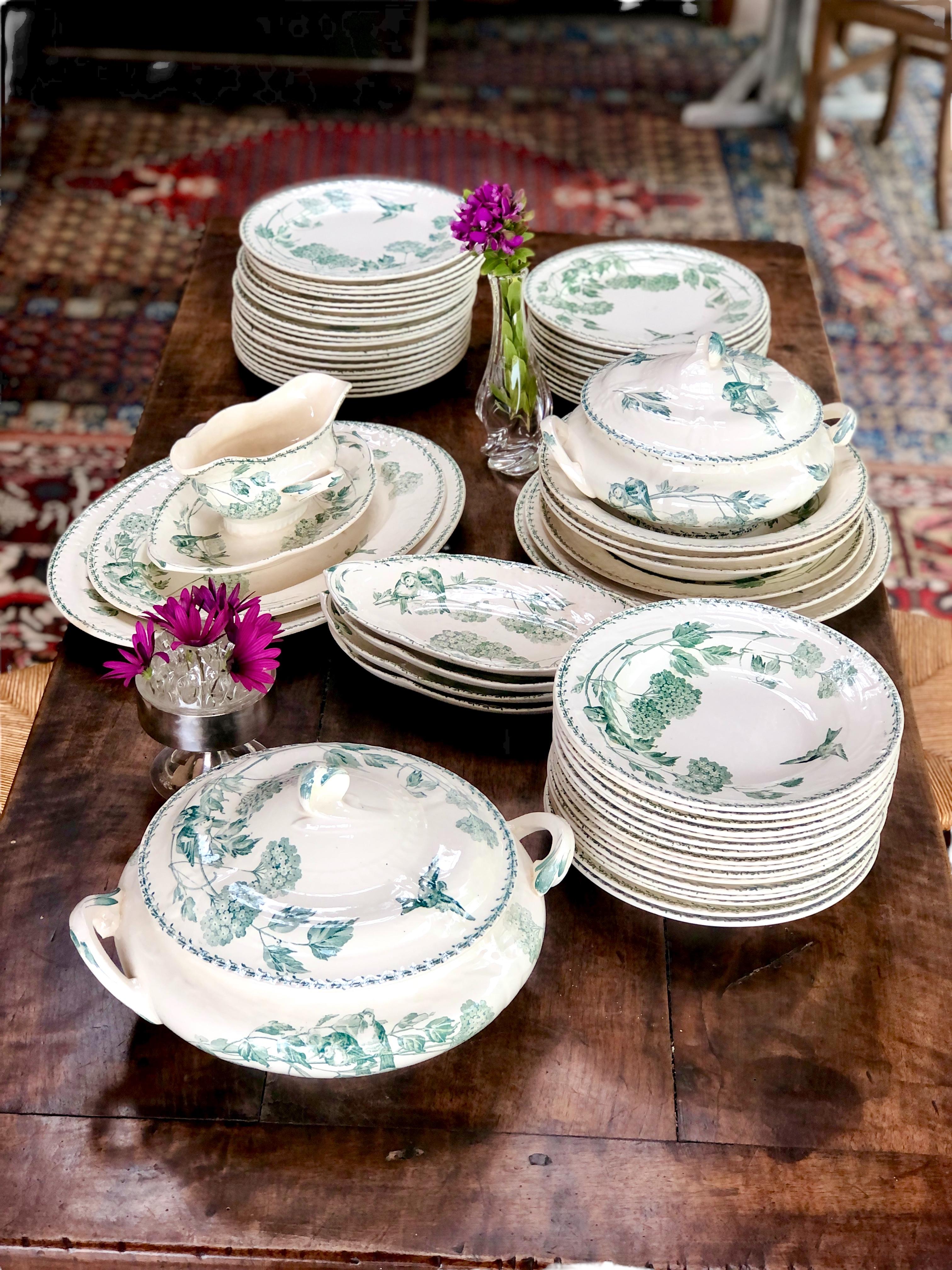 French Antique Faience Set of 61-piece Dinnerware by Creil and Montereau For Sale 7