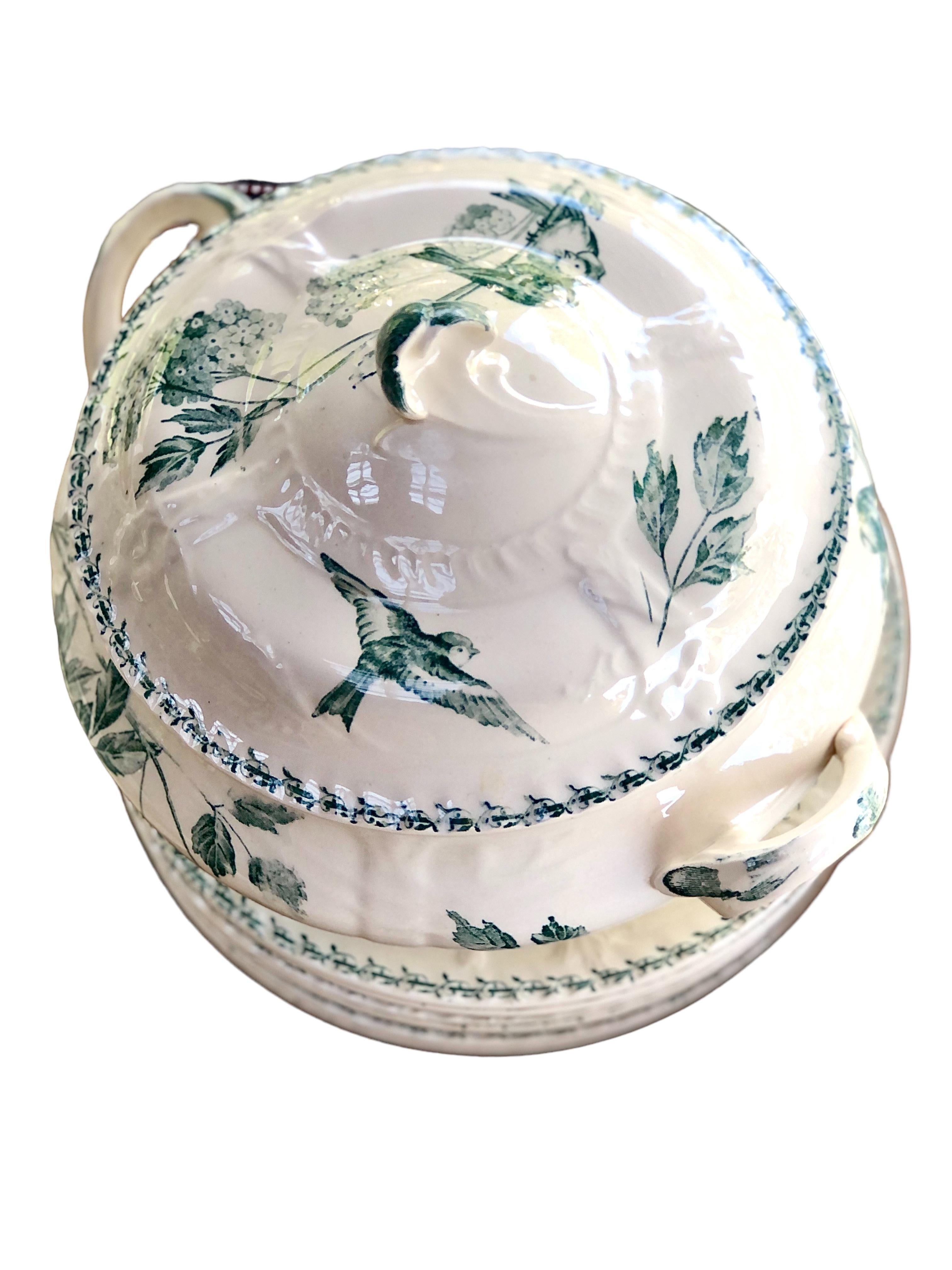 19th Century French Antique Faience Set of 63-piece Dinnerware by Creil and Montereau For Sale