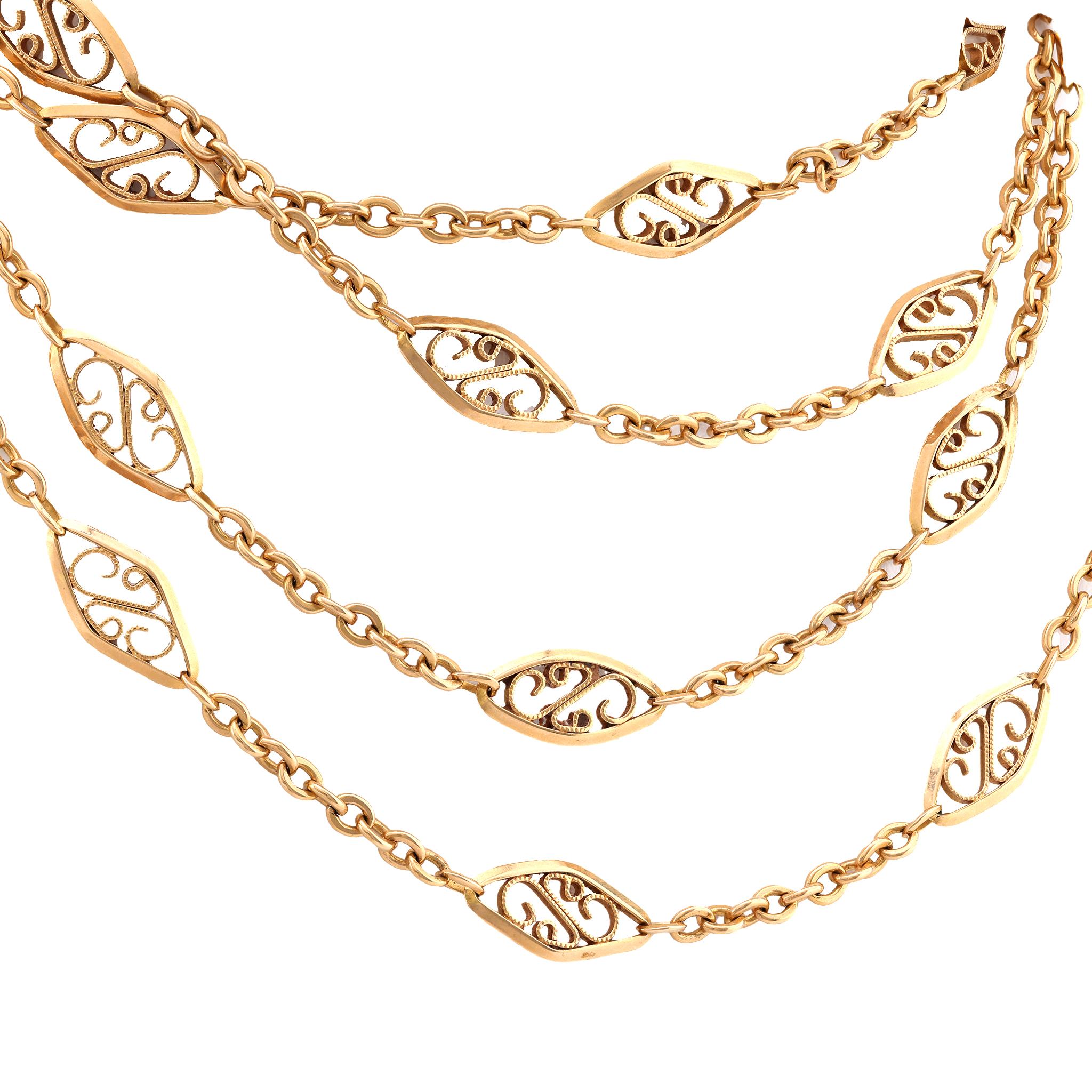 Französische antike Fancy Gliederhalskette aus 18 Karat Gelbgold im Zustand „Hervorragend“ in Beverly Hills, CA