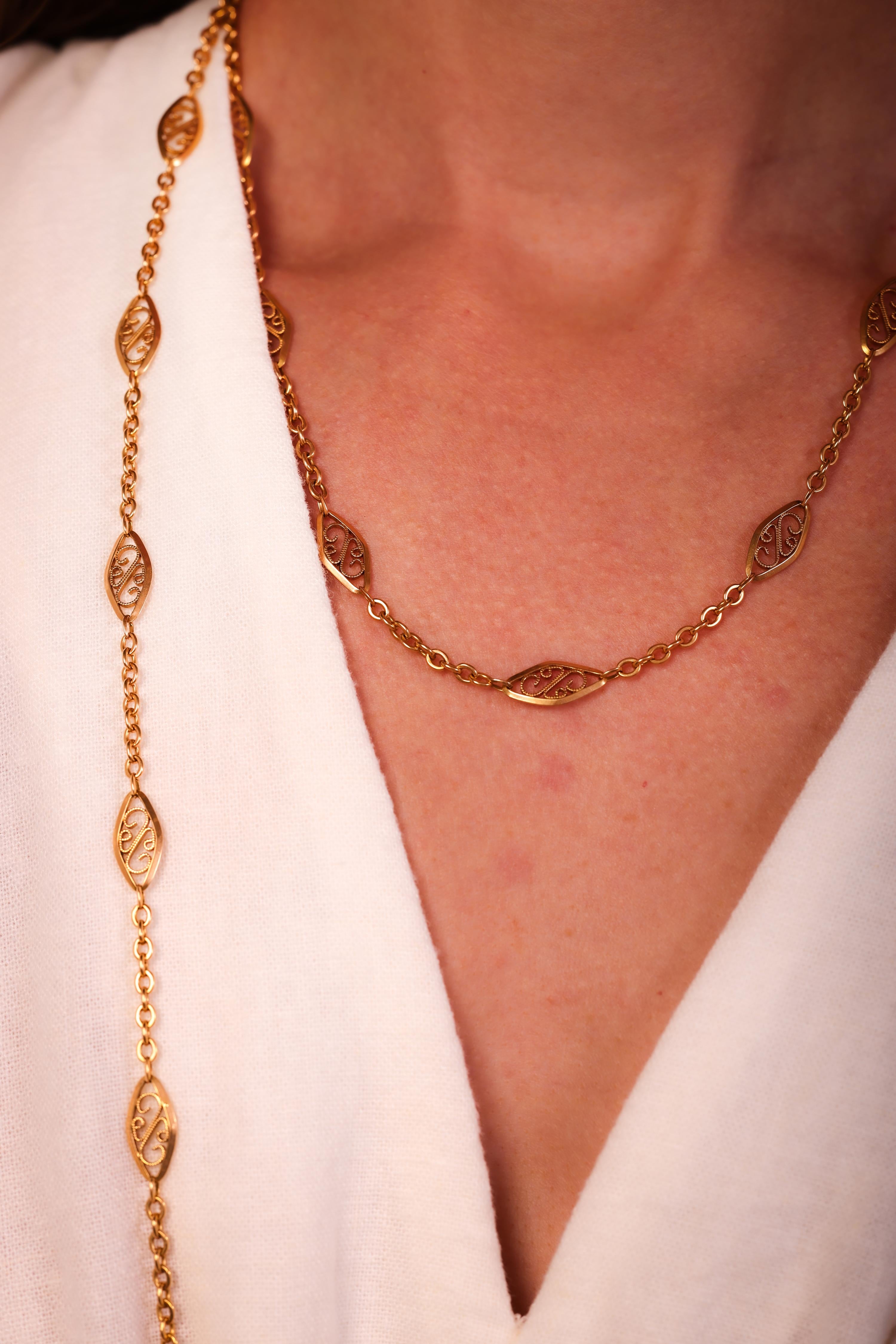 Französische antike Fancy Gliederhalskette aus 18 Karat Gelbgold für Damen oder Herren