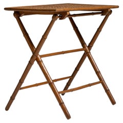 French Antique Faux Bamboo Folding Table, Walnut Brown, 1900-1909