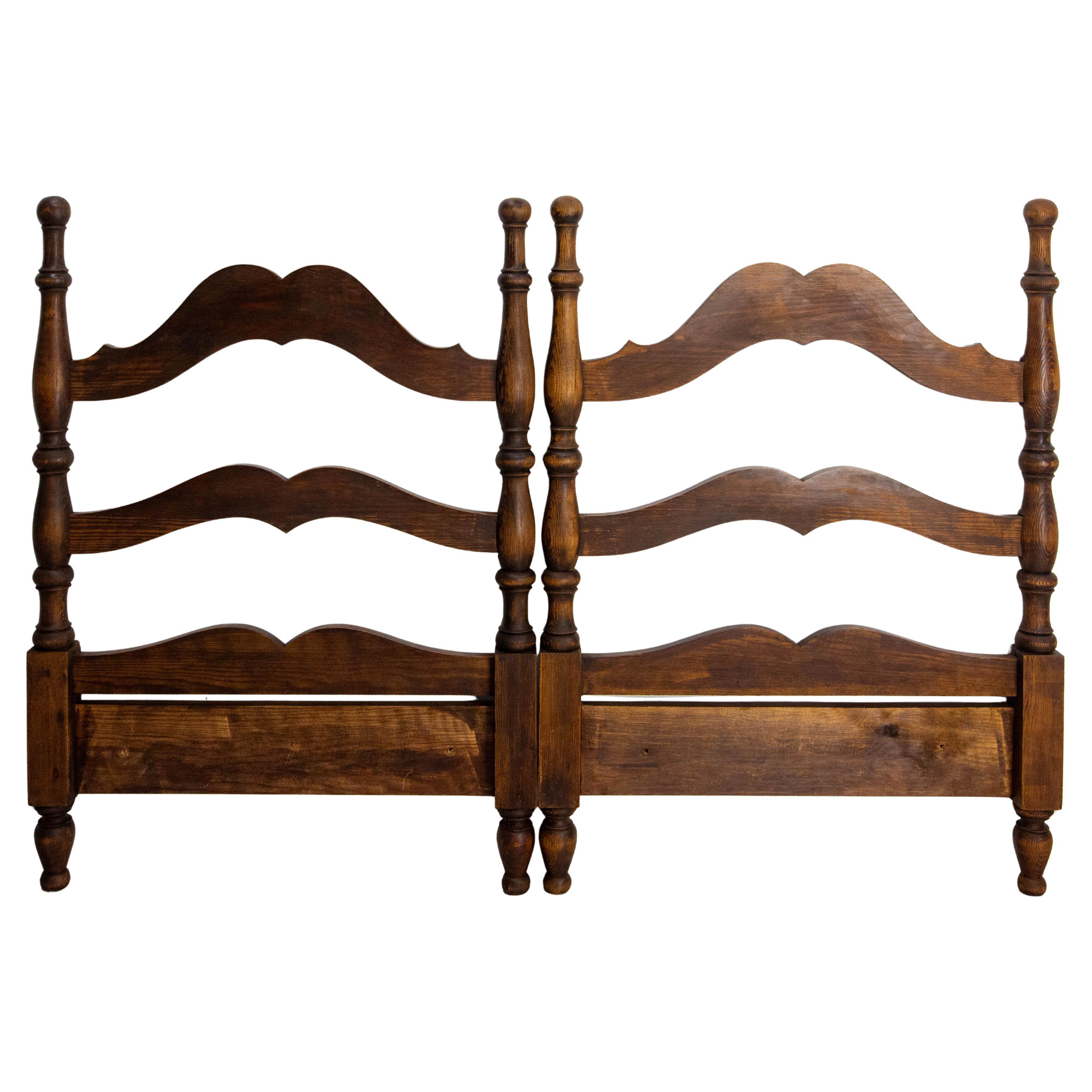 French Antique Fir Wood HeadBoard for Queen Size Bed circa 1940