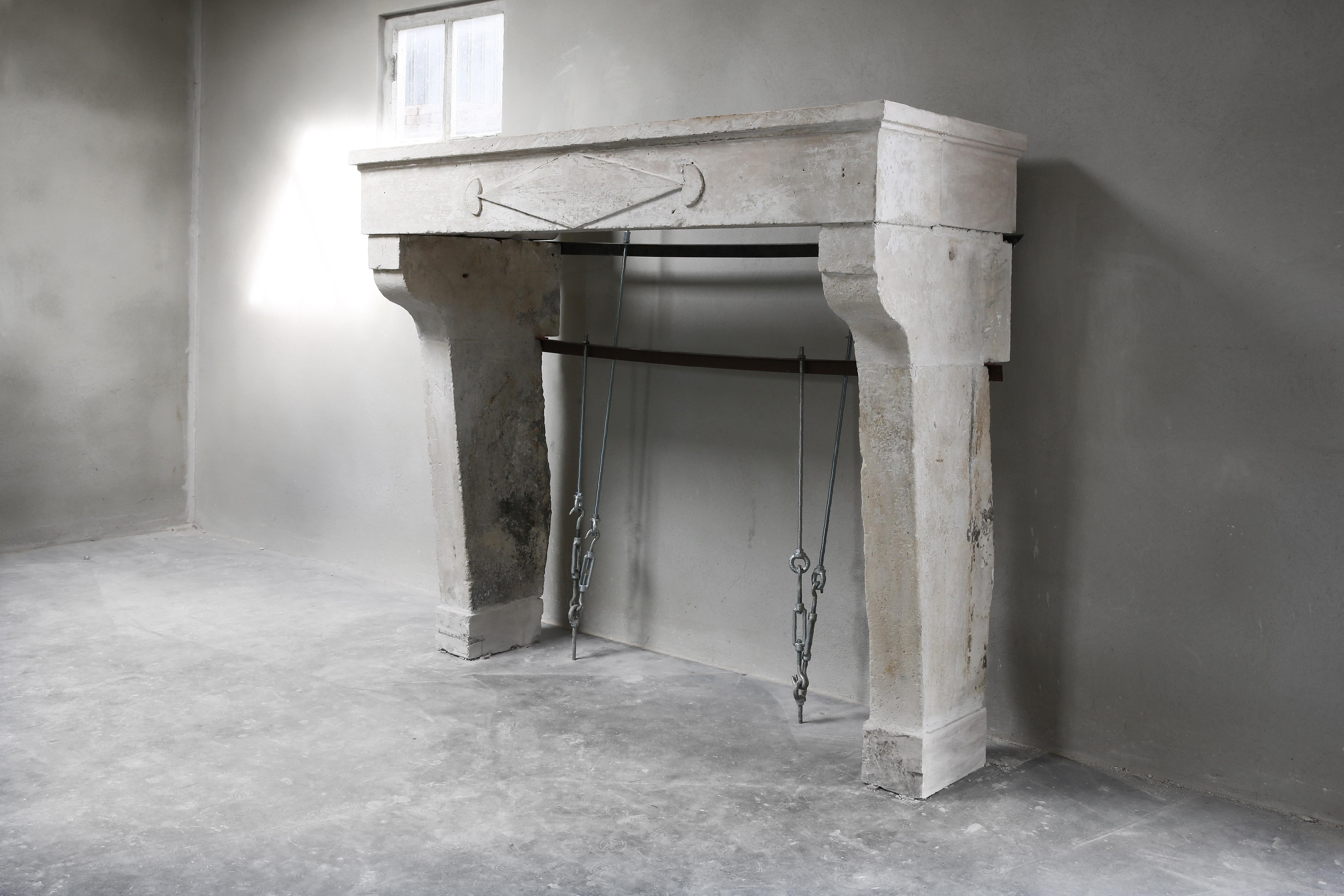 Other French Antique Fireplace of Limestone, 19th Century, Campagnarde For Sale