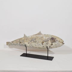 French Antique Fish Shop Sign, Wood with Glass Eye, Circa 1850-1900