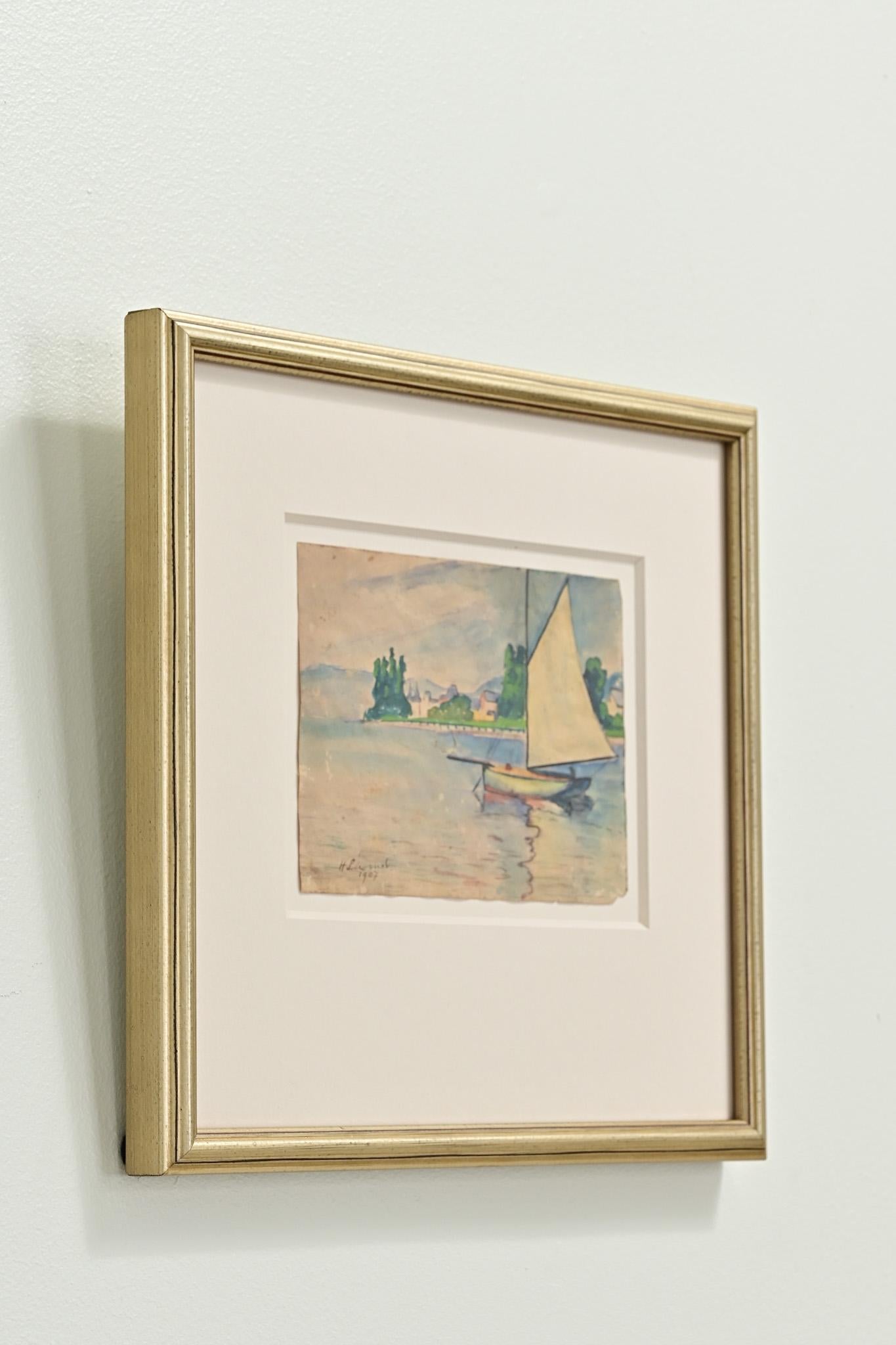 French Antique Framed Watercolor Painting In Good Condition In Baton Rouge, LA