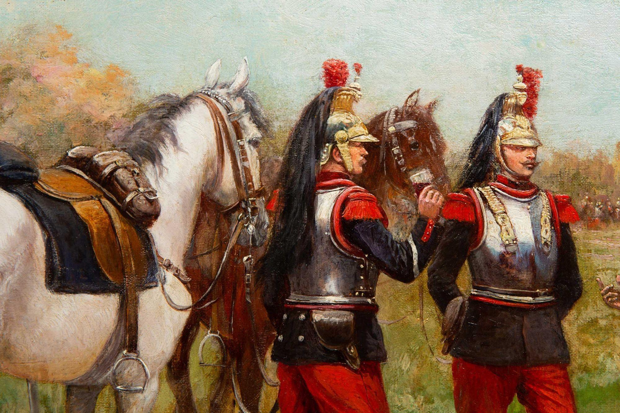 French Antique Franco-Prussian War Painting of Cuirassiers by Paul Perboyre For Sale 4