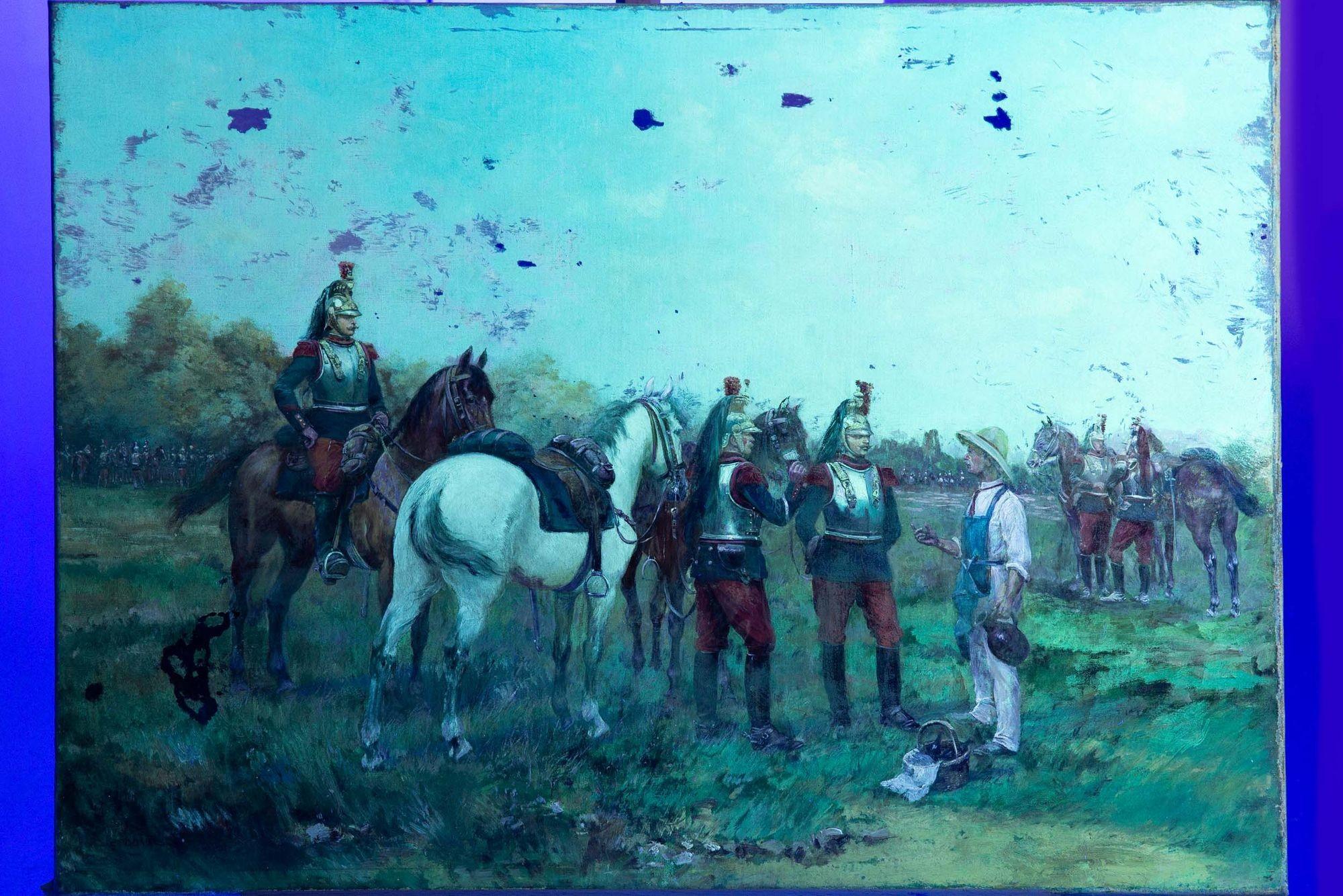 French Antique Franco-Prussian War Painting of Cuirassiers by Paul Perboyre For Sale 7