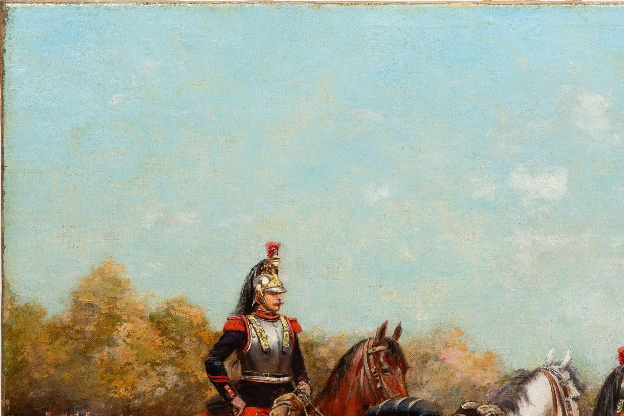 19th Century French Antique Franco-Prussian War Painting of Cuirassiers by Paul Perboyre For Sale